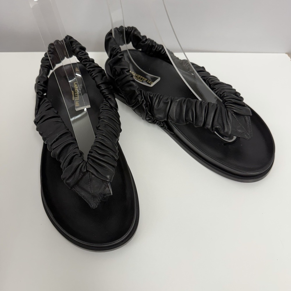 Lafayette 148 Leather Shoes Black $428 Helene Artsy Style Size 7 1/2 M 37.5